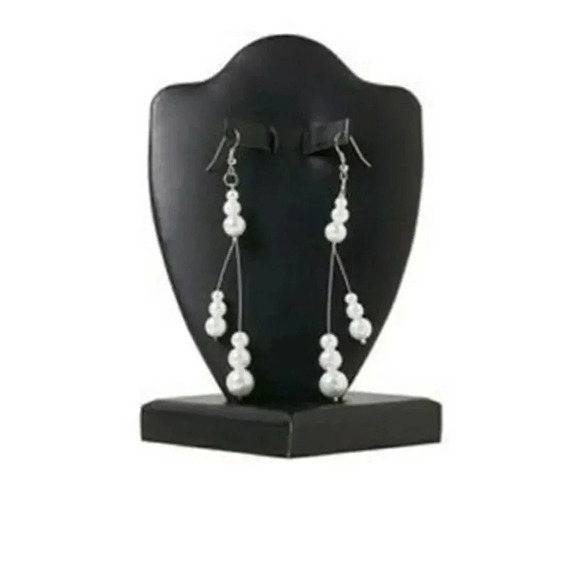 Handmade Pale Mint Green Graduated Glass Pearl Triple Dangle 4" Long Earrings - Picture 1 of 1